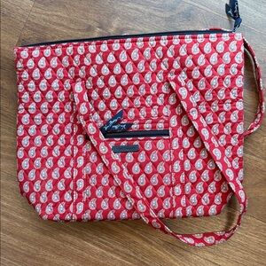 Vera Bradley Red Quilted Tote with White Paisley